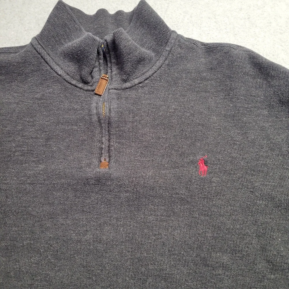 Polo Ralph Lauren Mens XXL Charcoal Gray 100% Cotton 1/4‎ Zip Pullover Sweater
